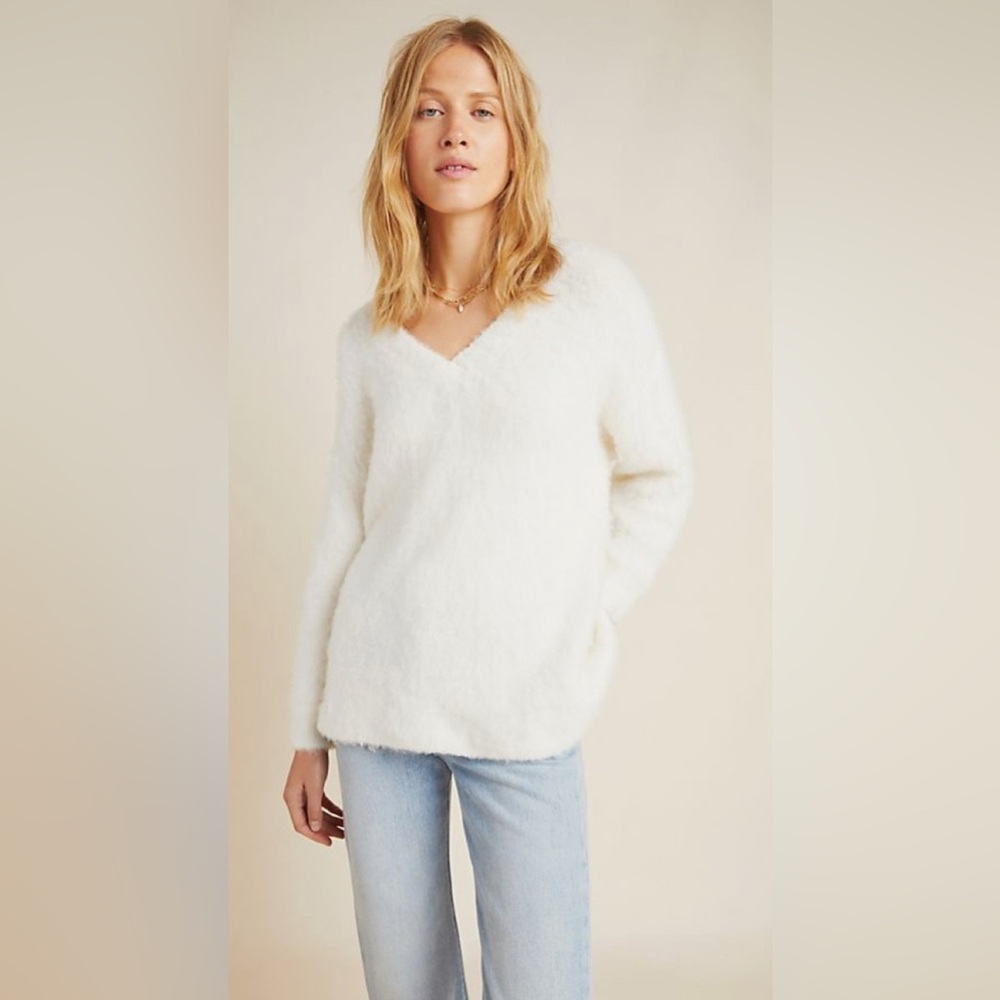 Cozy White V-Neck Sweater // Simone Sweater Ivory